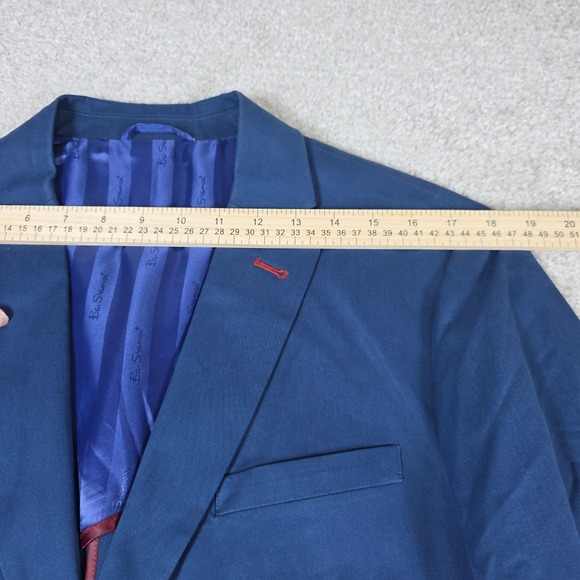 Ben Sherman Mens 40L Blue Fluke Blazer Cotton Spandex Suit Jacket Two Button NWT - Picture 8 of 15